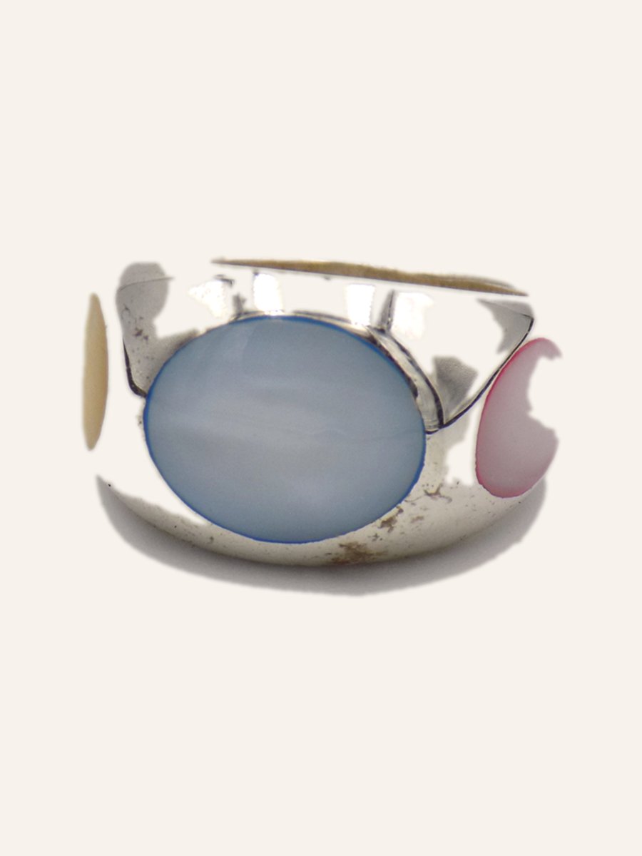 Bague dôme, nacre & agate rose