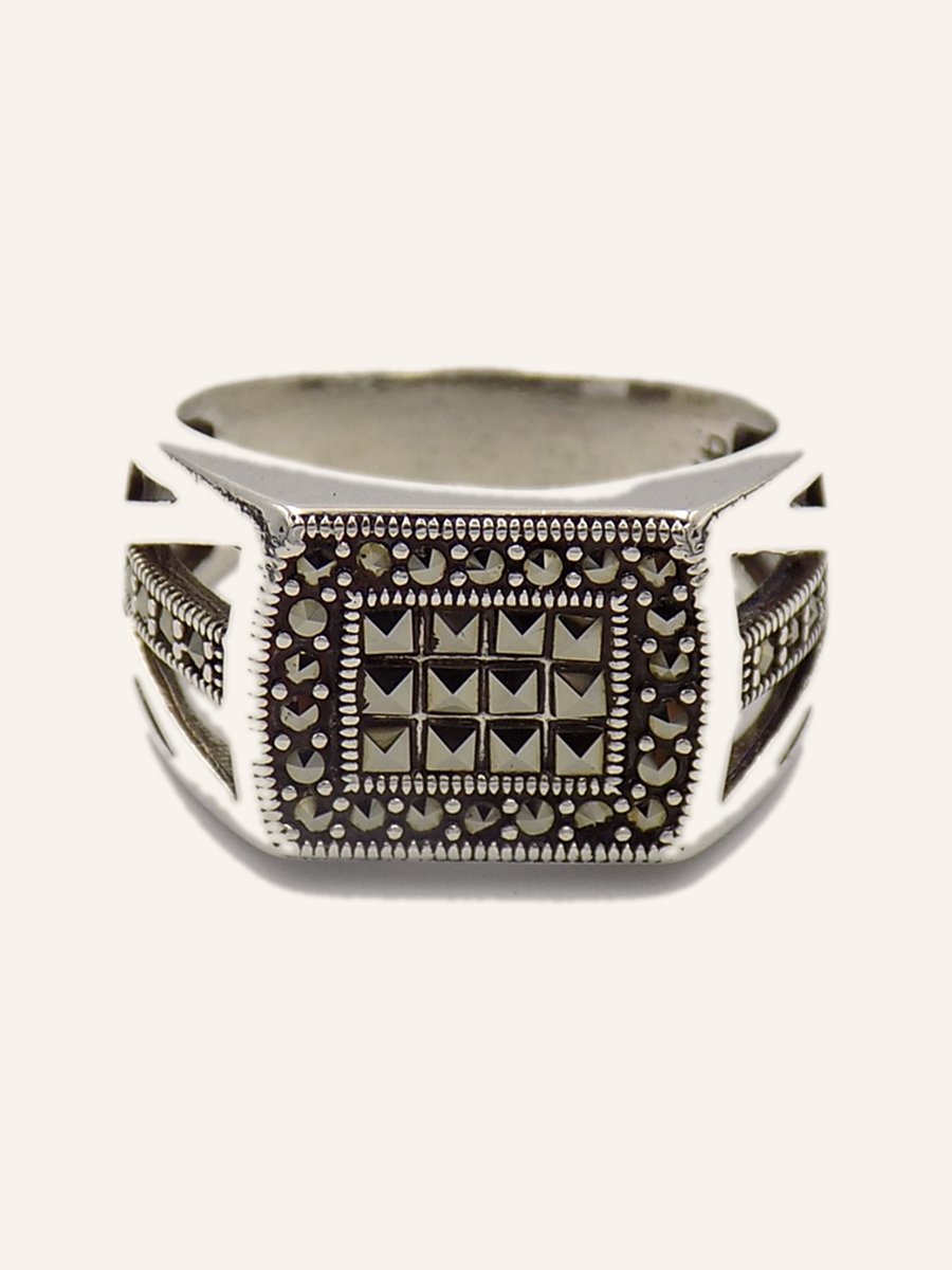 Rectangular ring pavé-set with marcasites