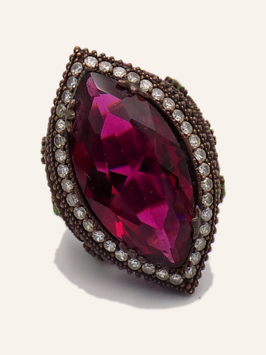 Fuchsia marquise ring with halo