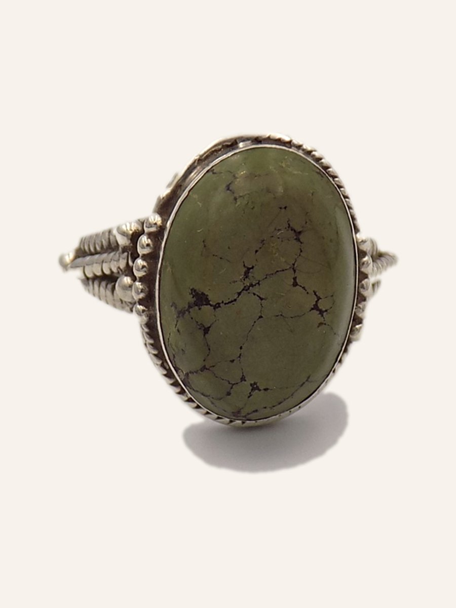 Ring with veined green turquoise