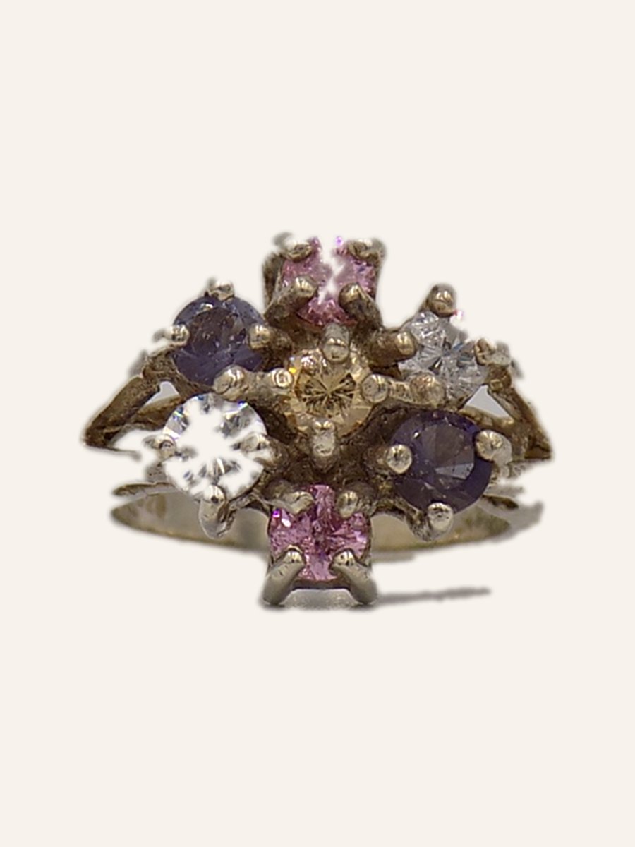 Bouquet ring with amethysts and pink cubic zirconia