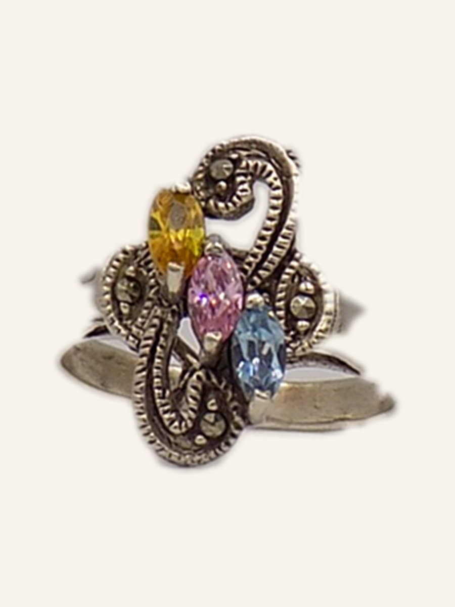 Arabesque ring with marcasites and coloured stones
