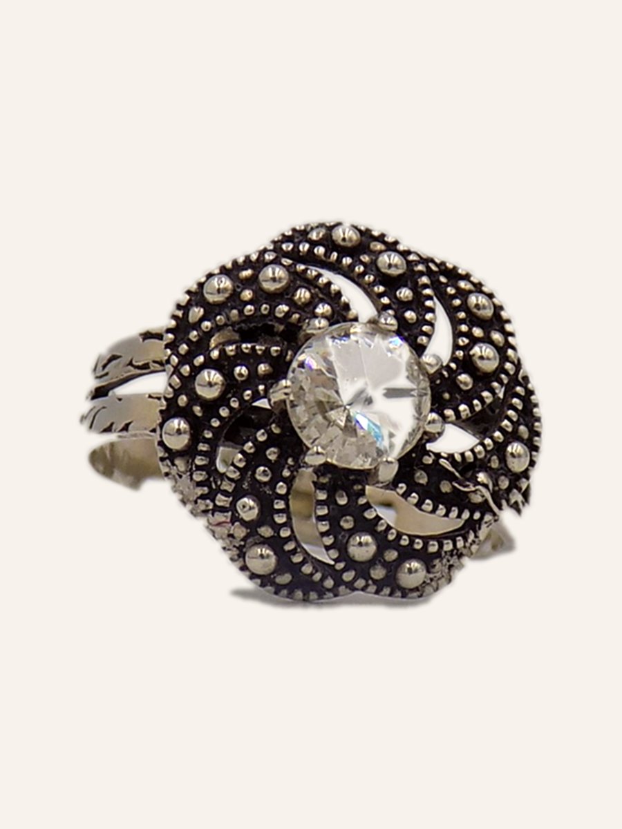 Swirl ring with marcasites and cubic zirconia