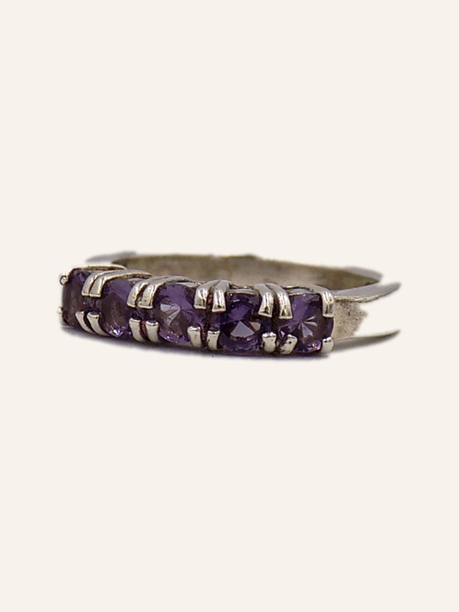 Wedding band with amethysts