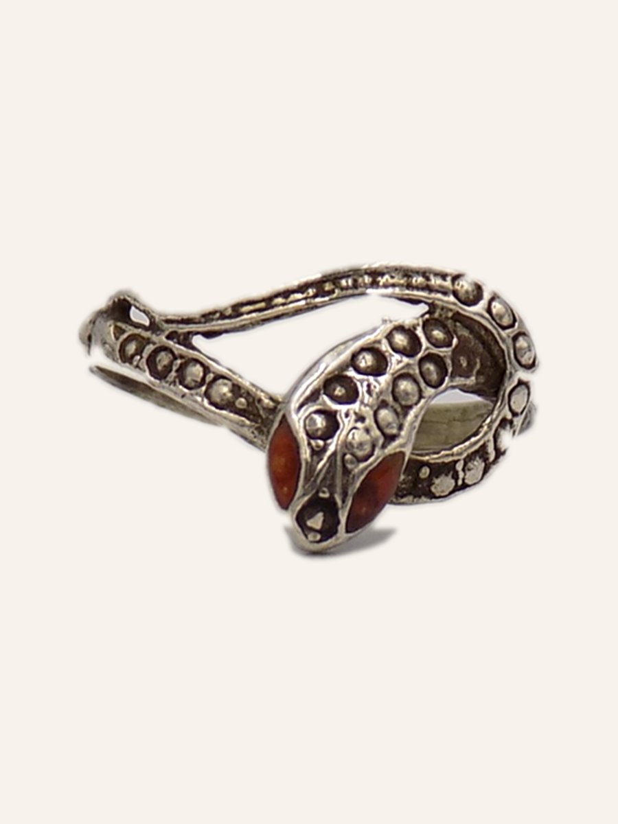 Snake ring with marcasites and carnelian