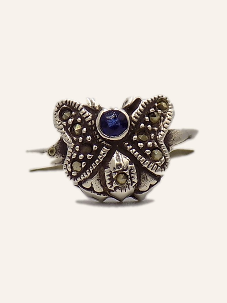 Bague papillon à marcassites et zircon bleu