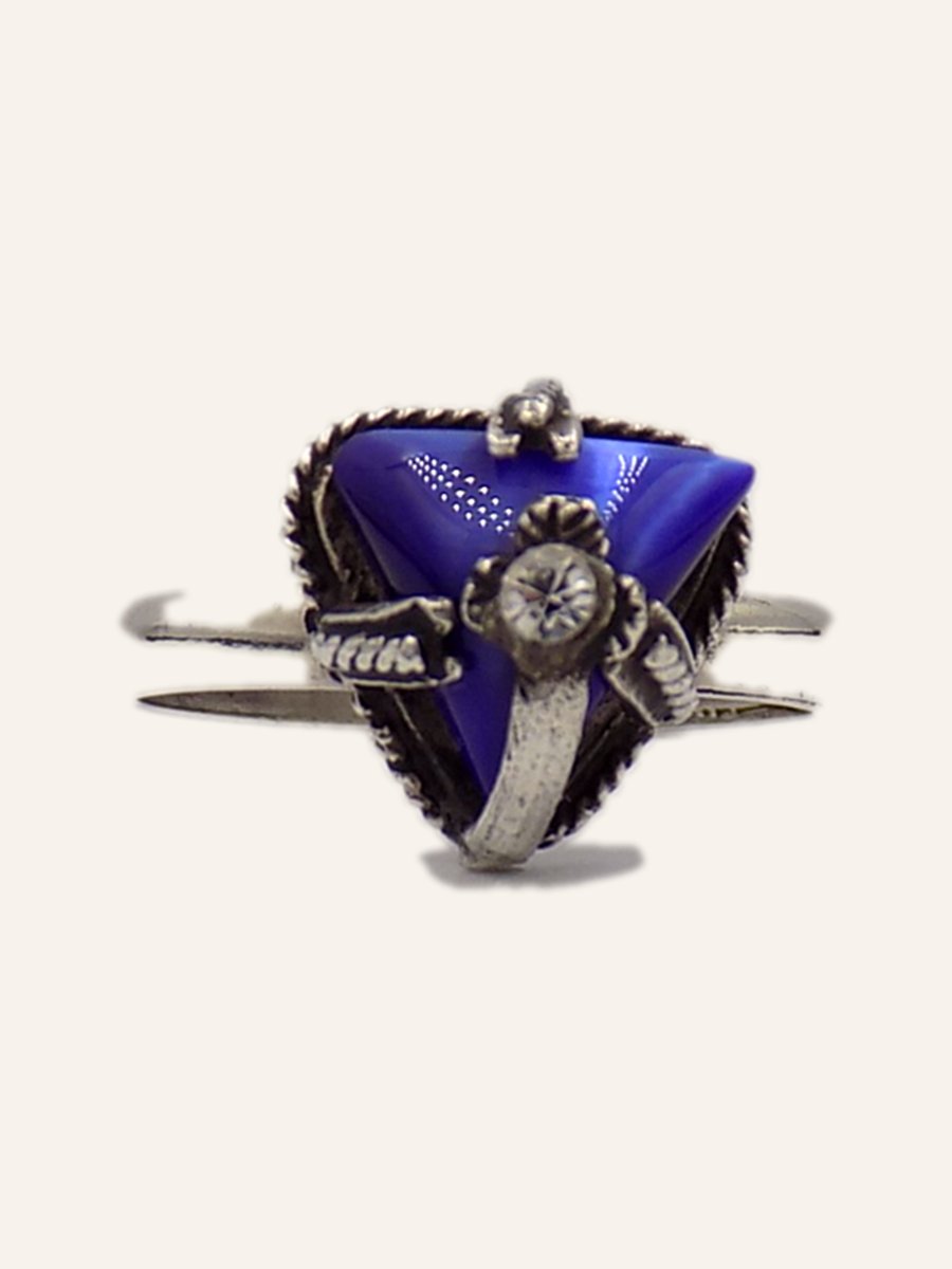 Bague à émail bleu et pointe d'argent
