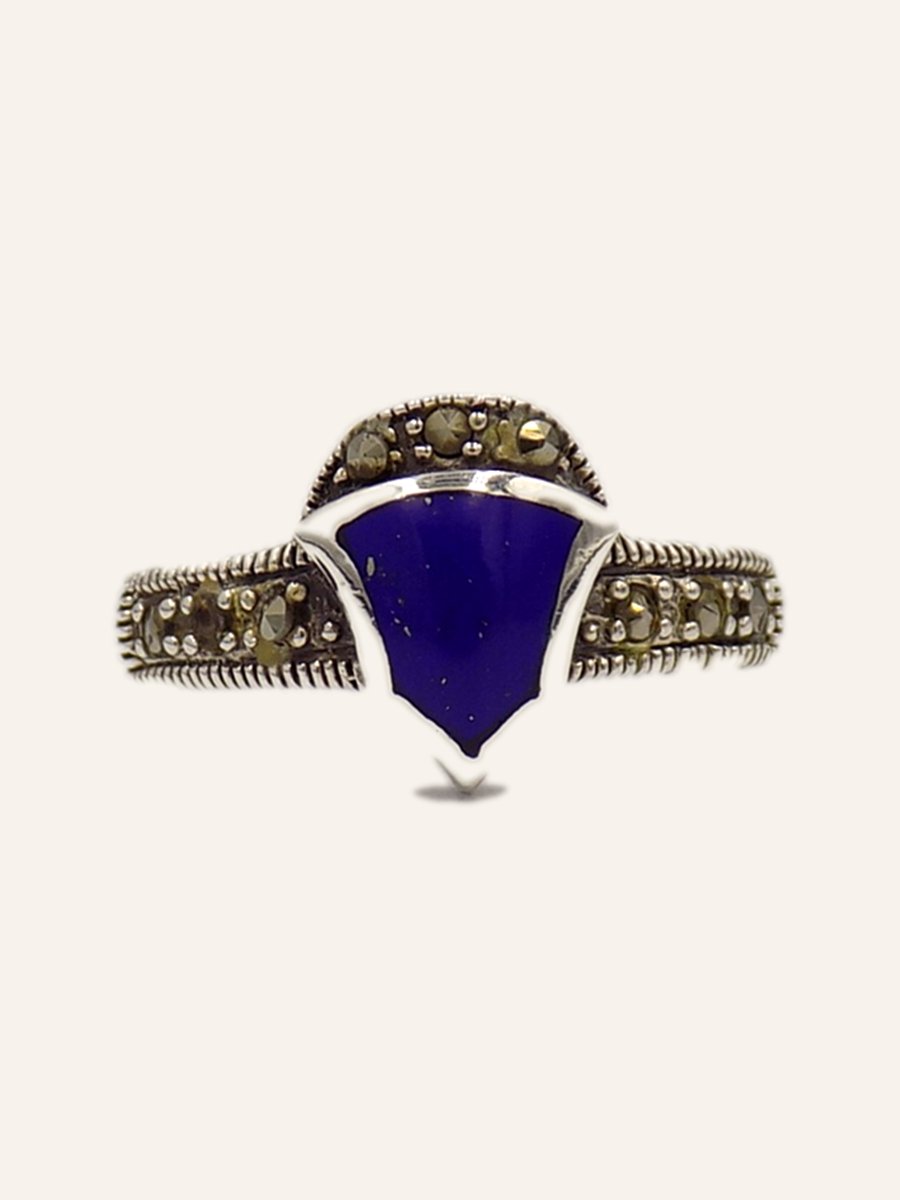 Ring with blue enamel and marcasite shoulders