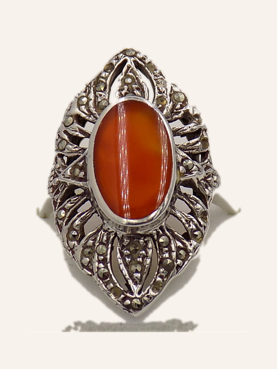 Bague navette à cornaline orangée