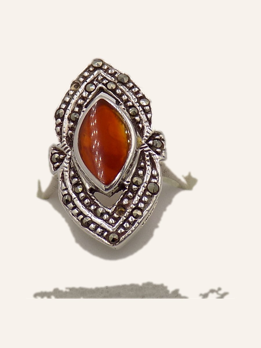 Marquise ring with carnelian and marcasites