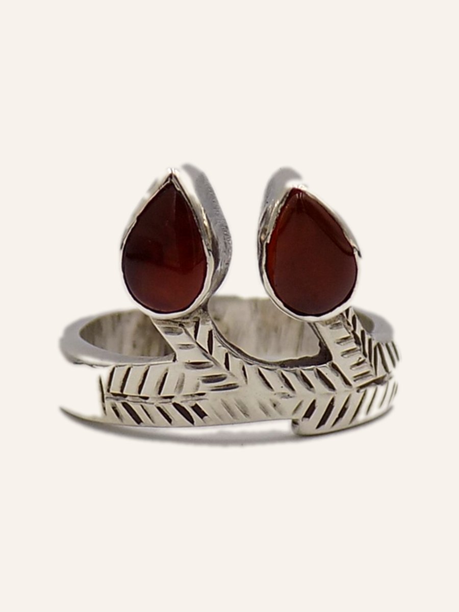 Bague ouverte à deux cornalines en poire