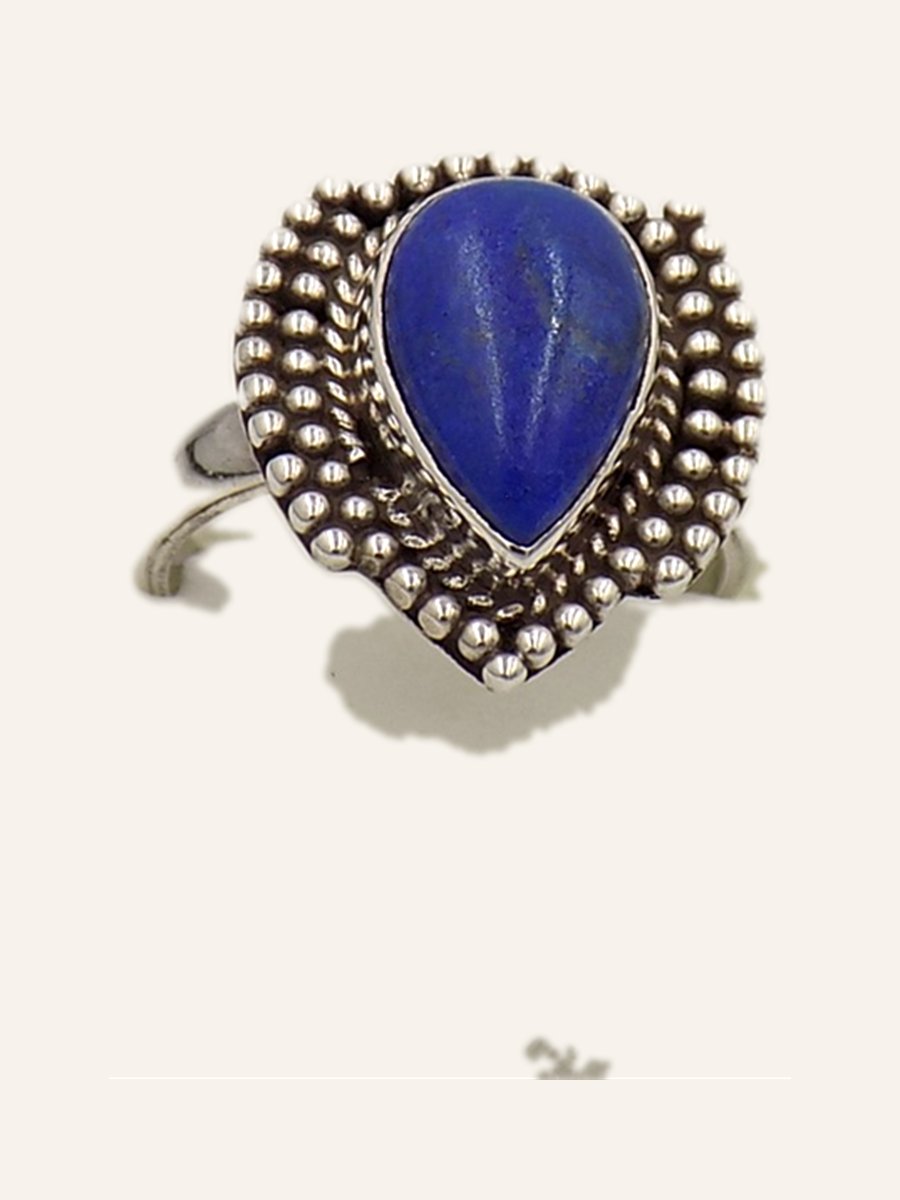 Pear-shaped ring with blue cabochon and marcasites