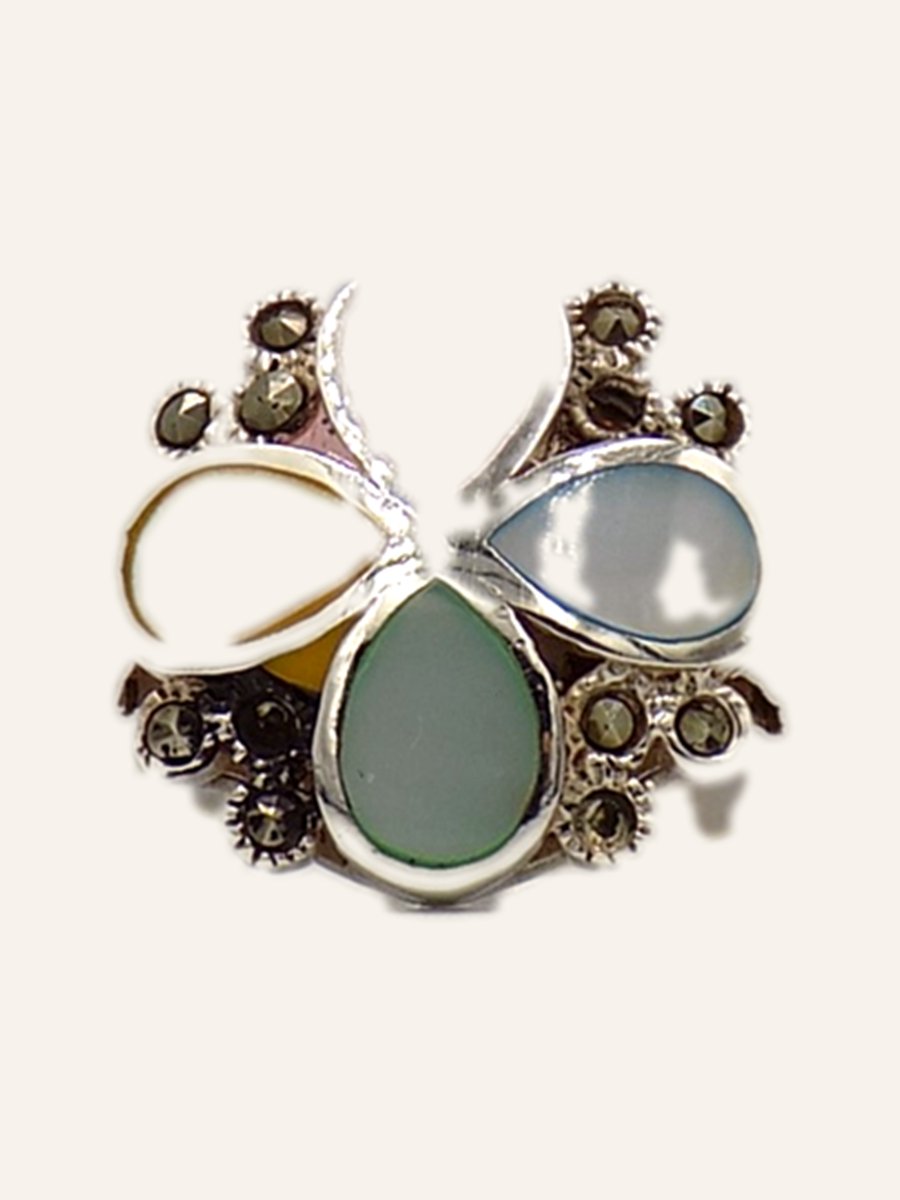 Butterfly ring in mother-of-pearl and marcasites