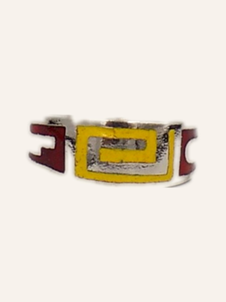 Bague bandeau en émail rouge et jaune