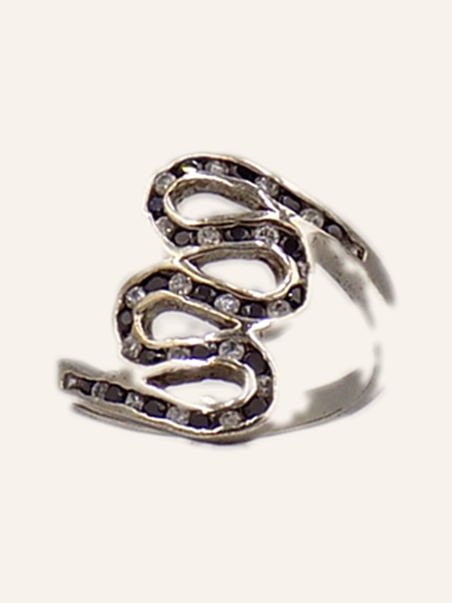 Serpentine ring with black pavé