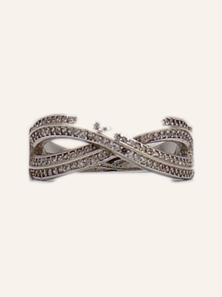 Crossover ring pavé-set with cubic zirconia