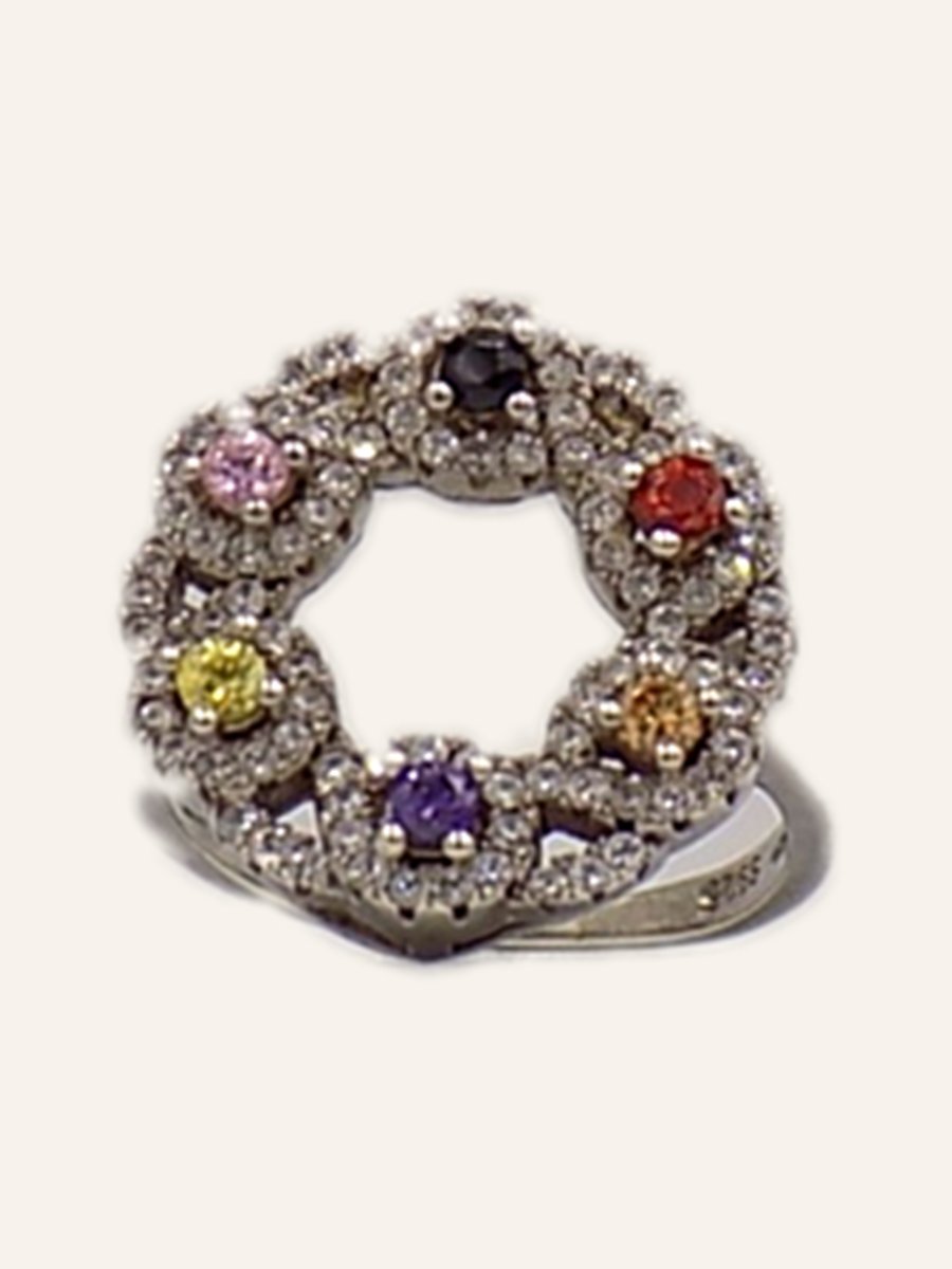 Bague couronne à pierres de couleur