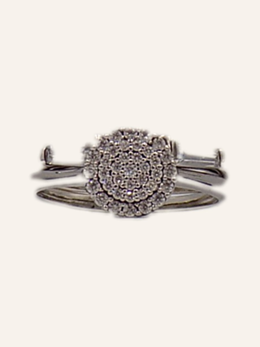 Oval pavé-set ring on a double band