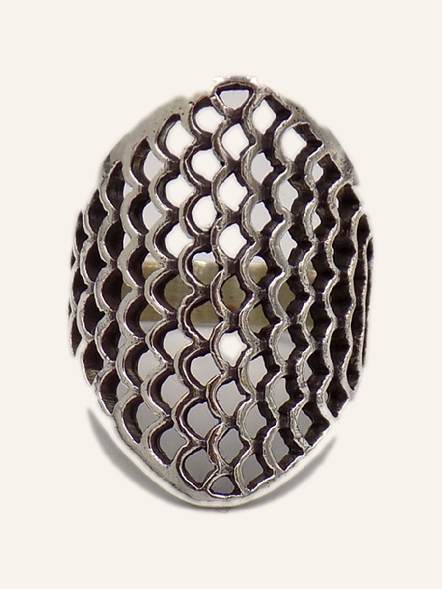Dome ring with chased scales