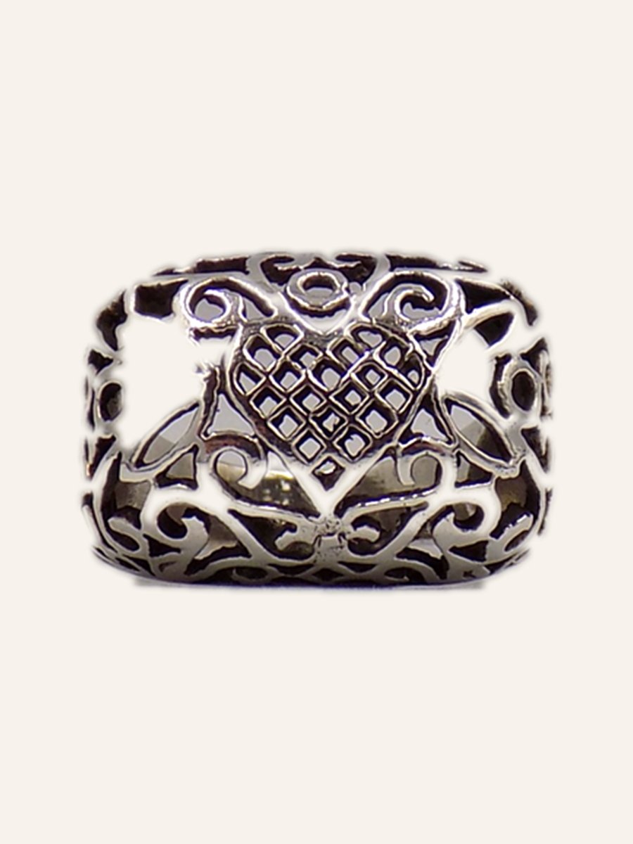 Openwork band ring with plaited motif
