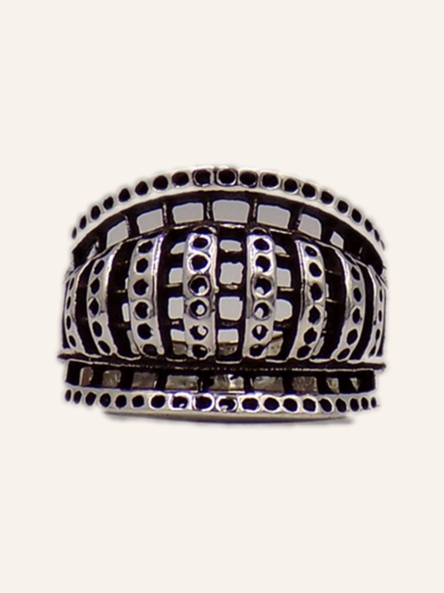 Bague bandeau à cannelures et billes