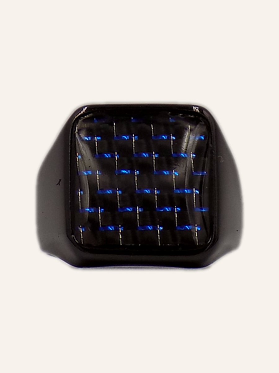 Bague homme à carbone tissé bleu