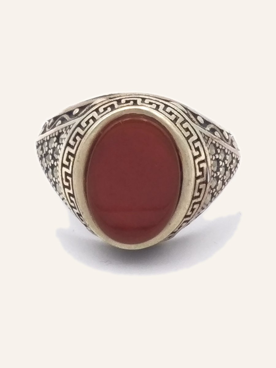 Bague homme à cornaline et frise grecque