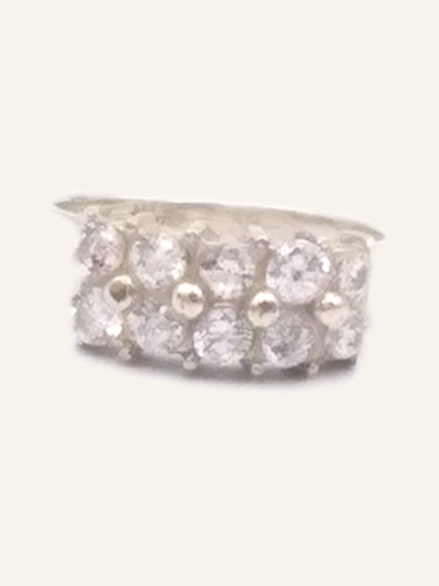 Band ring with two rows of cubic zirconia