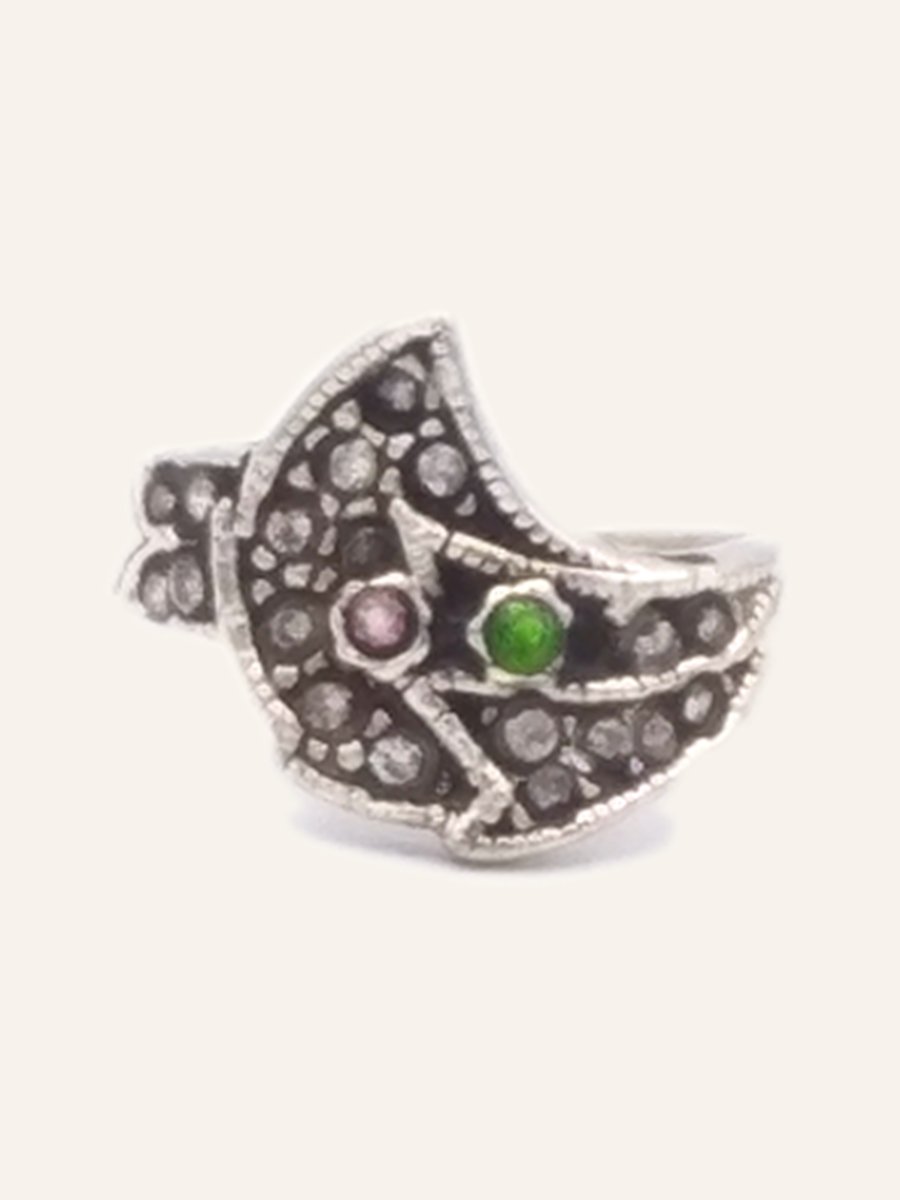Bague croissant à pierres de couleur