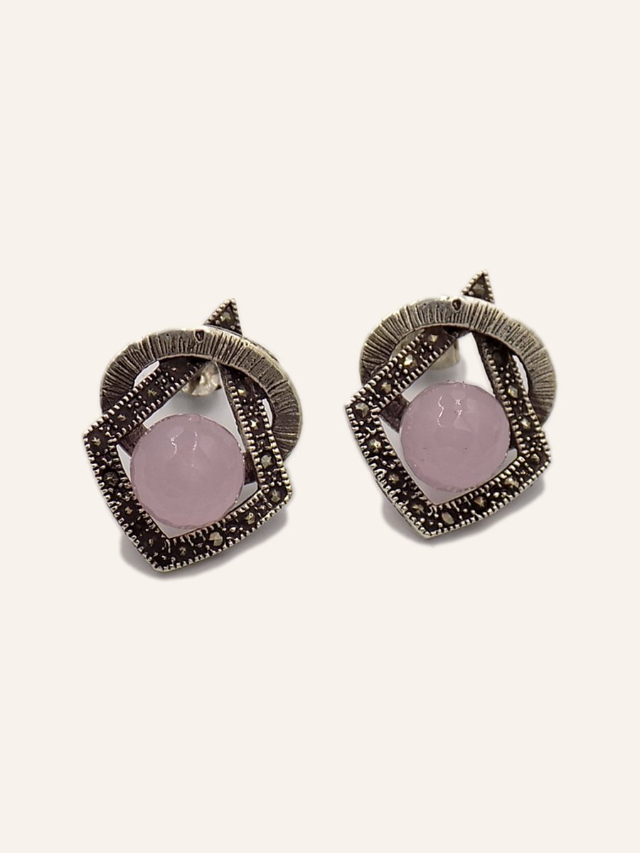 Earrings with rose quartz and marcasites