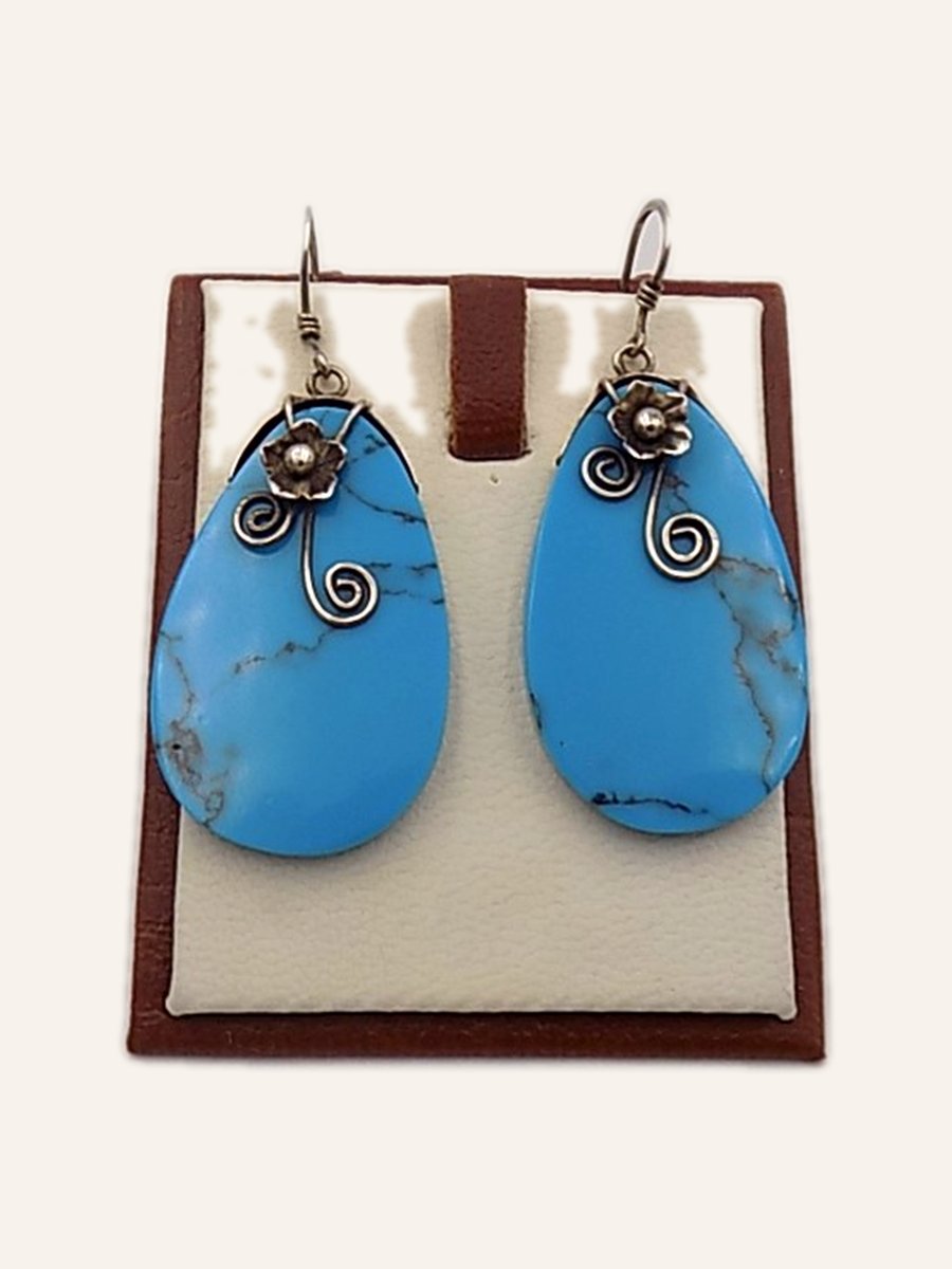 Turquoise teardrop earrings with scrolls