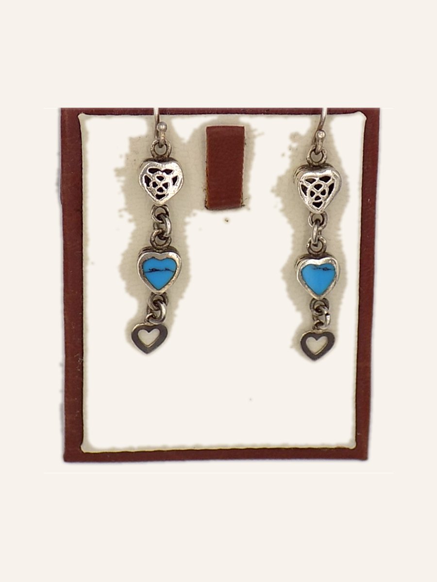 Heart earrings with turquoise enamel
