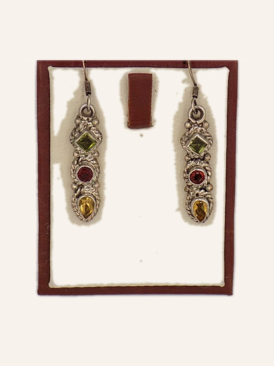 Drop earrings with coloured stones