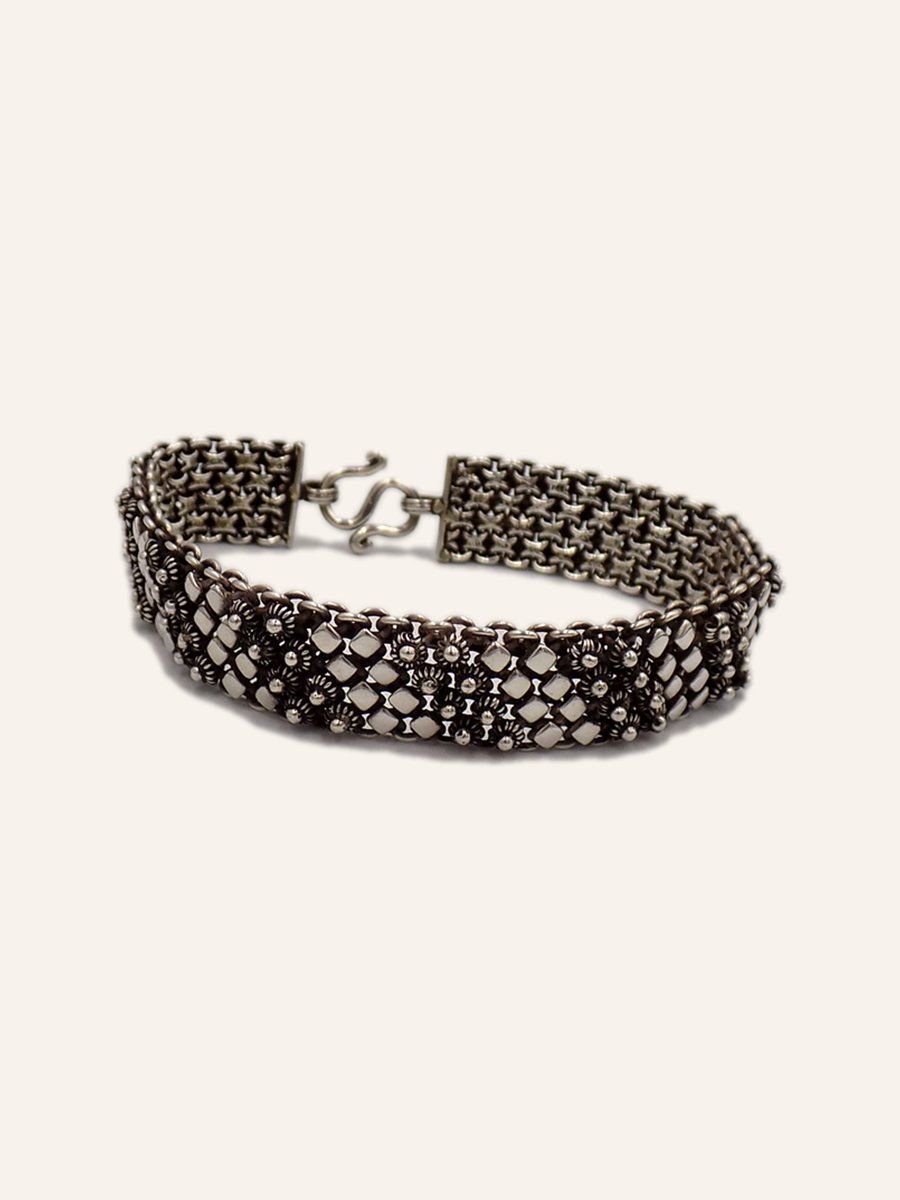 Wide bracelet pavé-set with marcasites