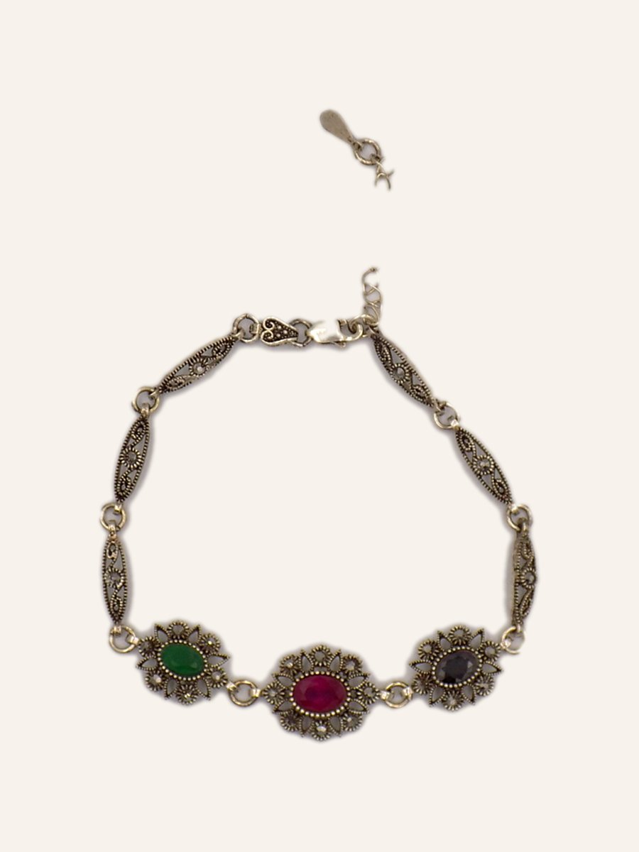 Bracelet with red cabochons and marcasites