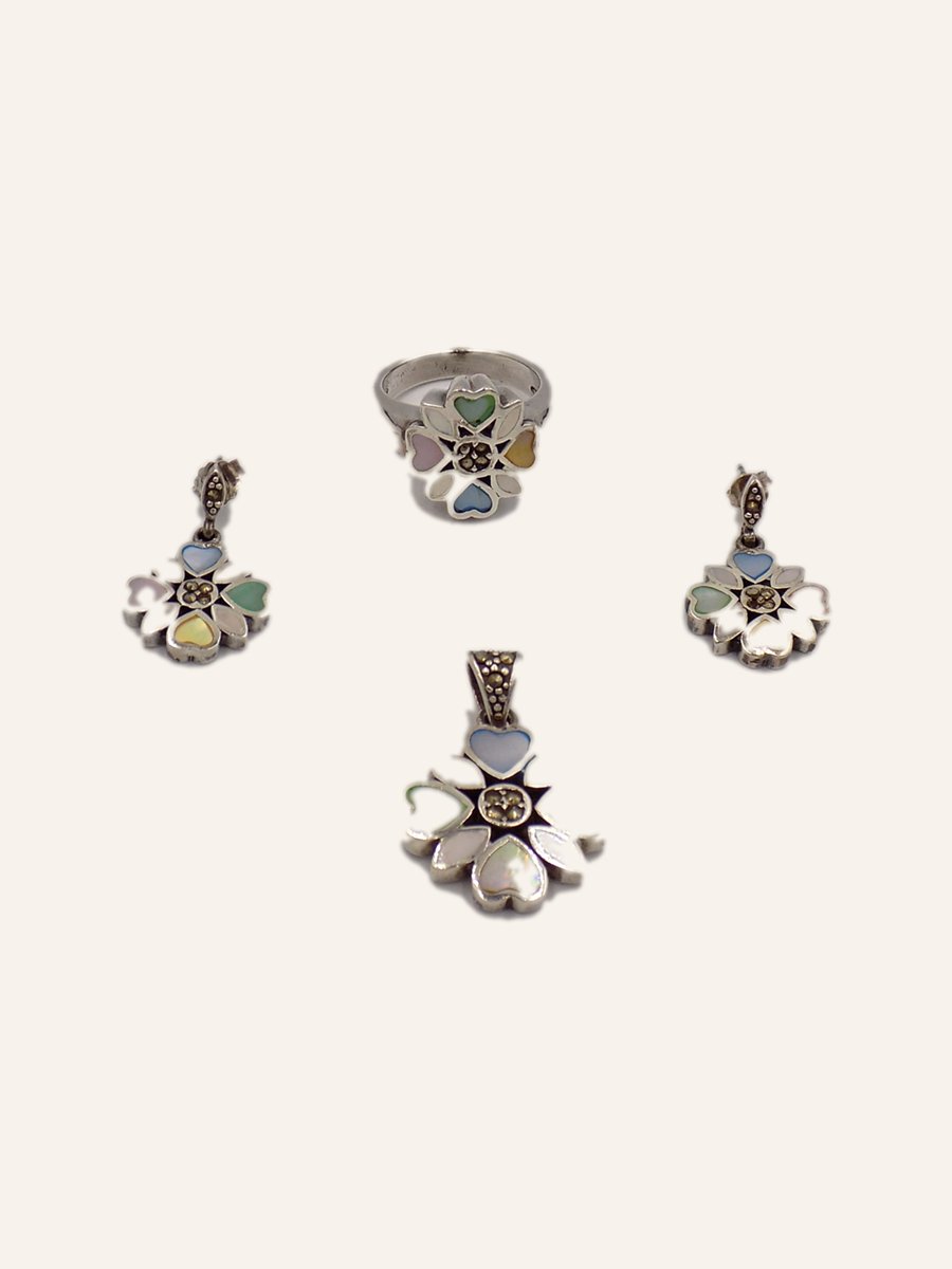 Marcasite set: ring, pendant and earrings