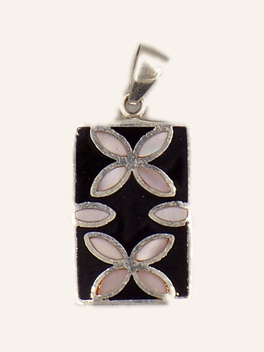 Rectangular pendant with mother-of-pearl flowers