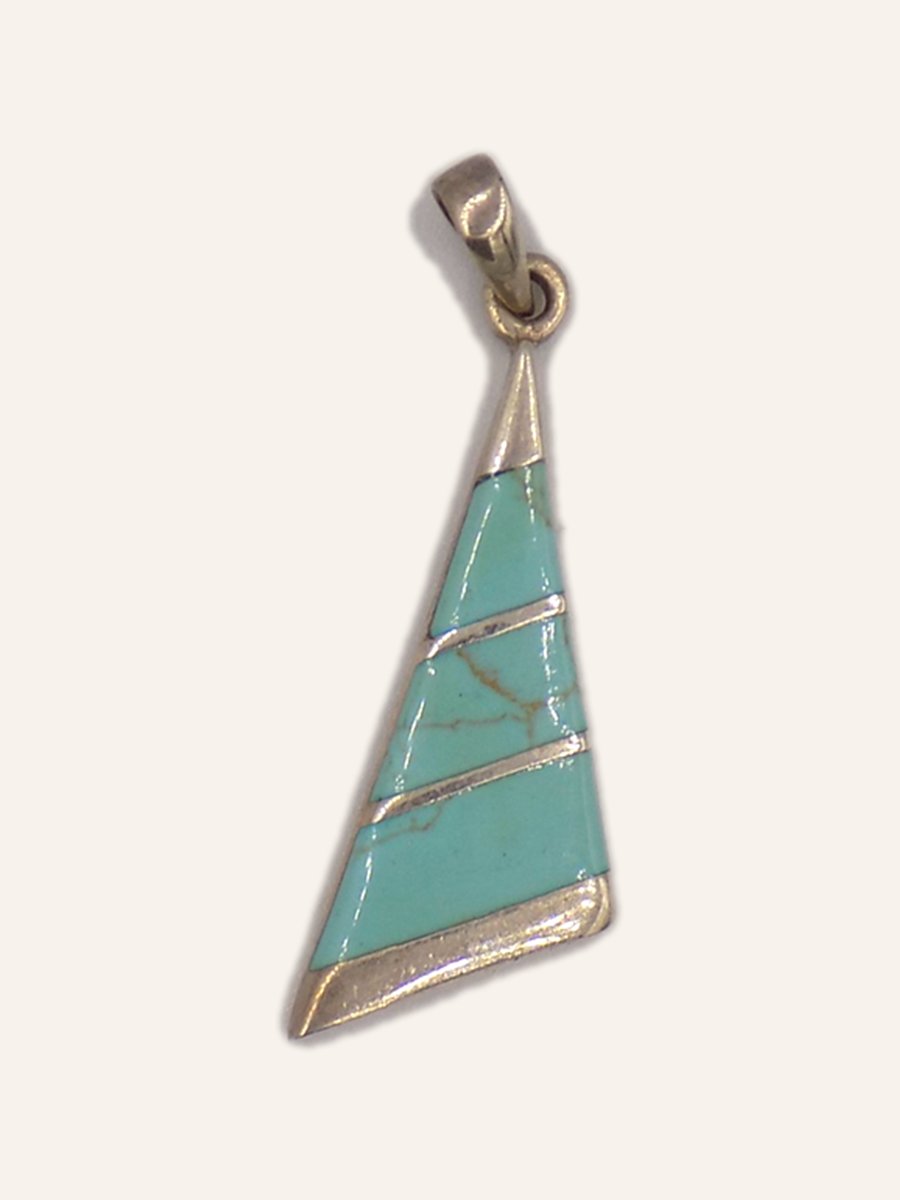 Triangle pendant with inlaid turquoise