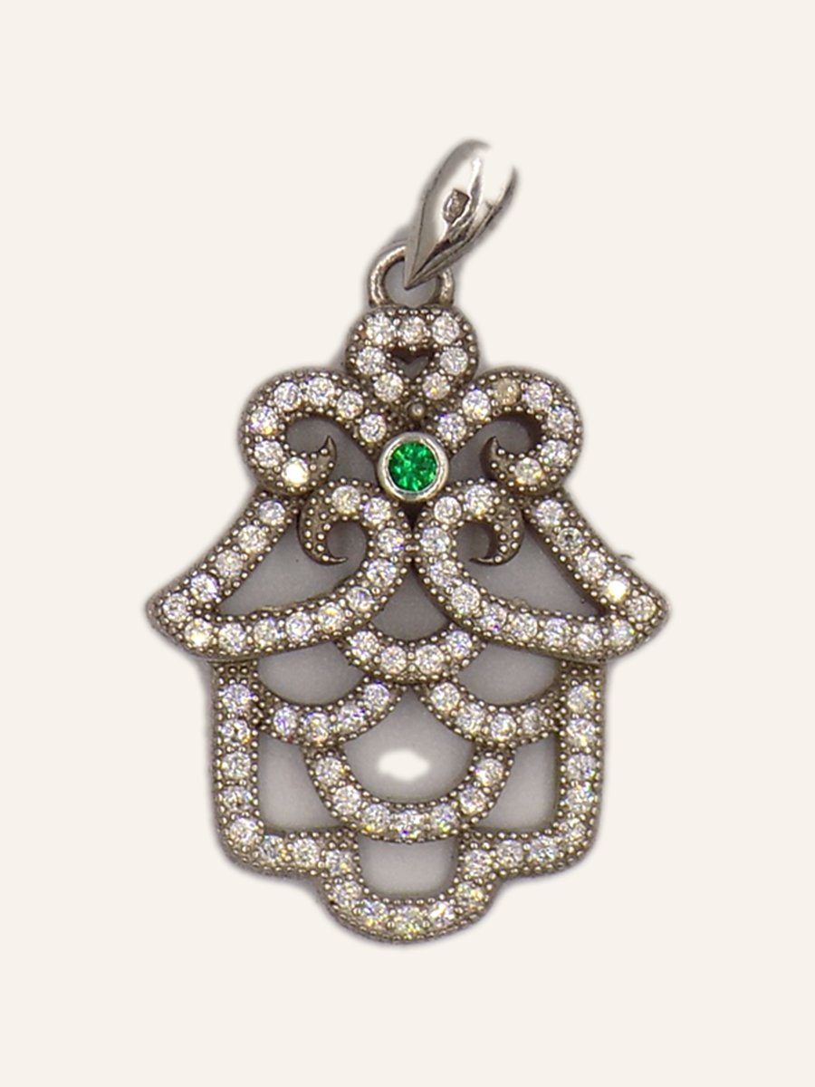 Hand of Fatima pendant with cubic zirconia