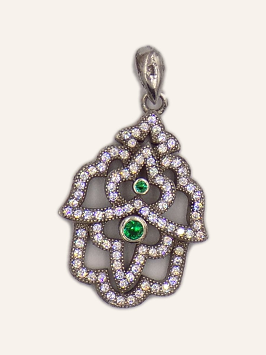 Openwork hand of Fatima pendant with cubic zirconia