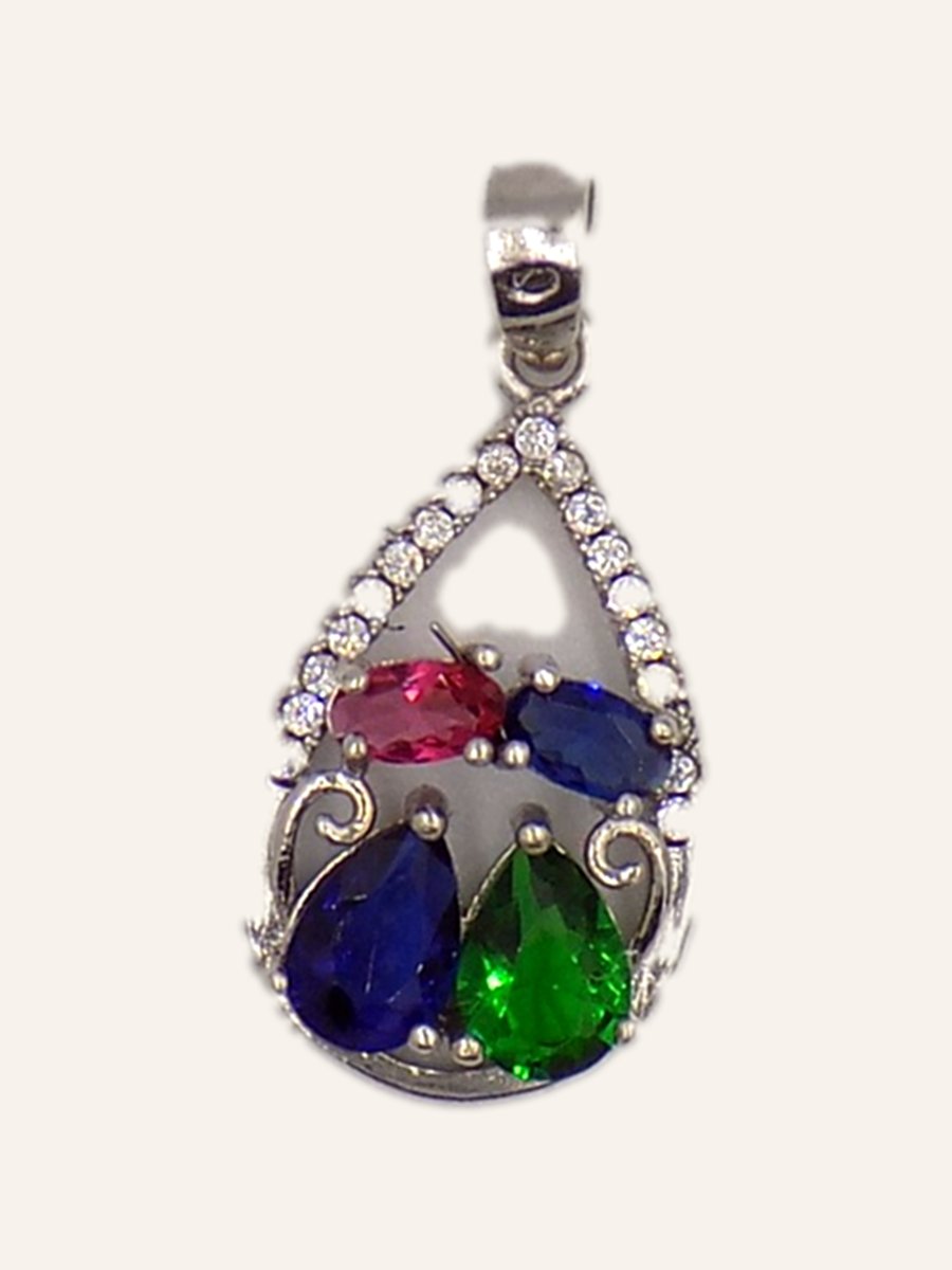 Teardrop pendant with coloured stones